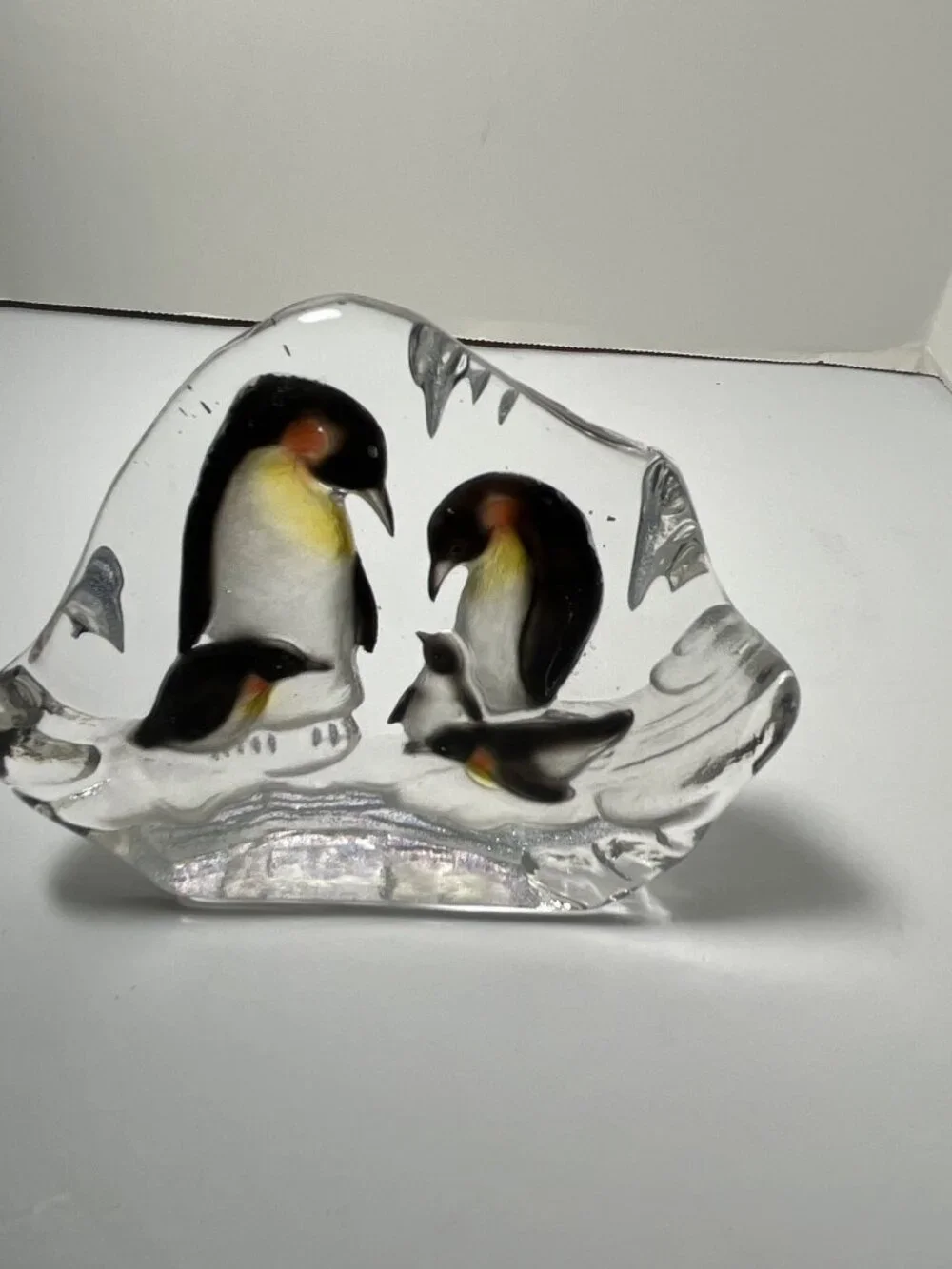 Handcrafted Glass Penguin Family On An Iceberg Sculpture Paperweight - Picture 2 of 8